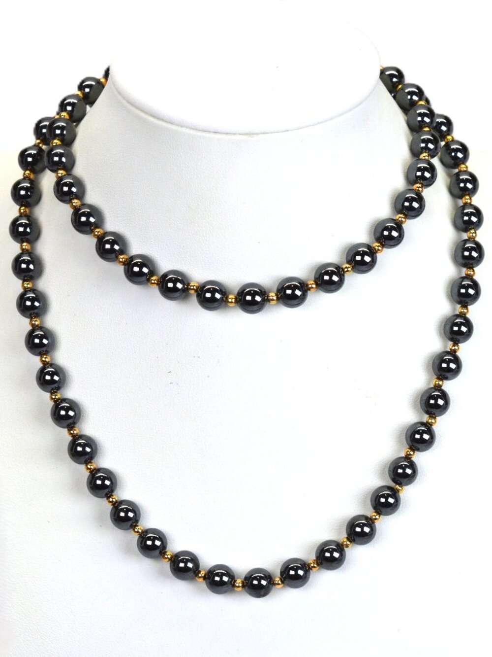 14K Yellow Gold Bead and Hematite Eternity Necklace